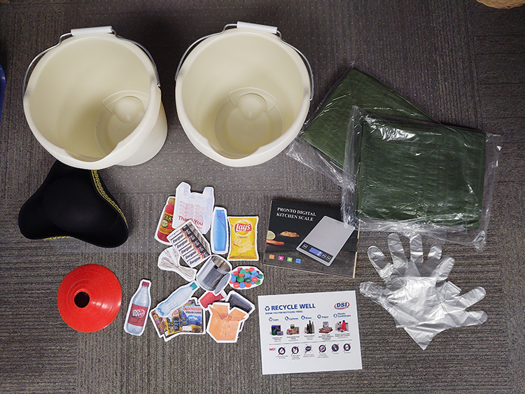 buckets, plastic gloves, magnets and more Waste Management bin materials